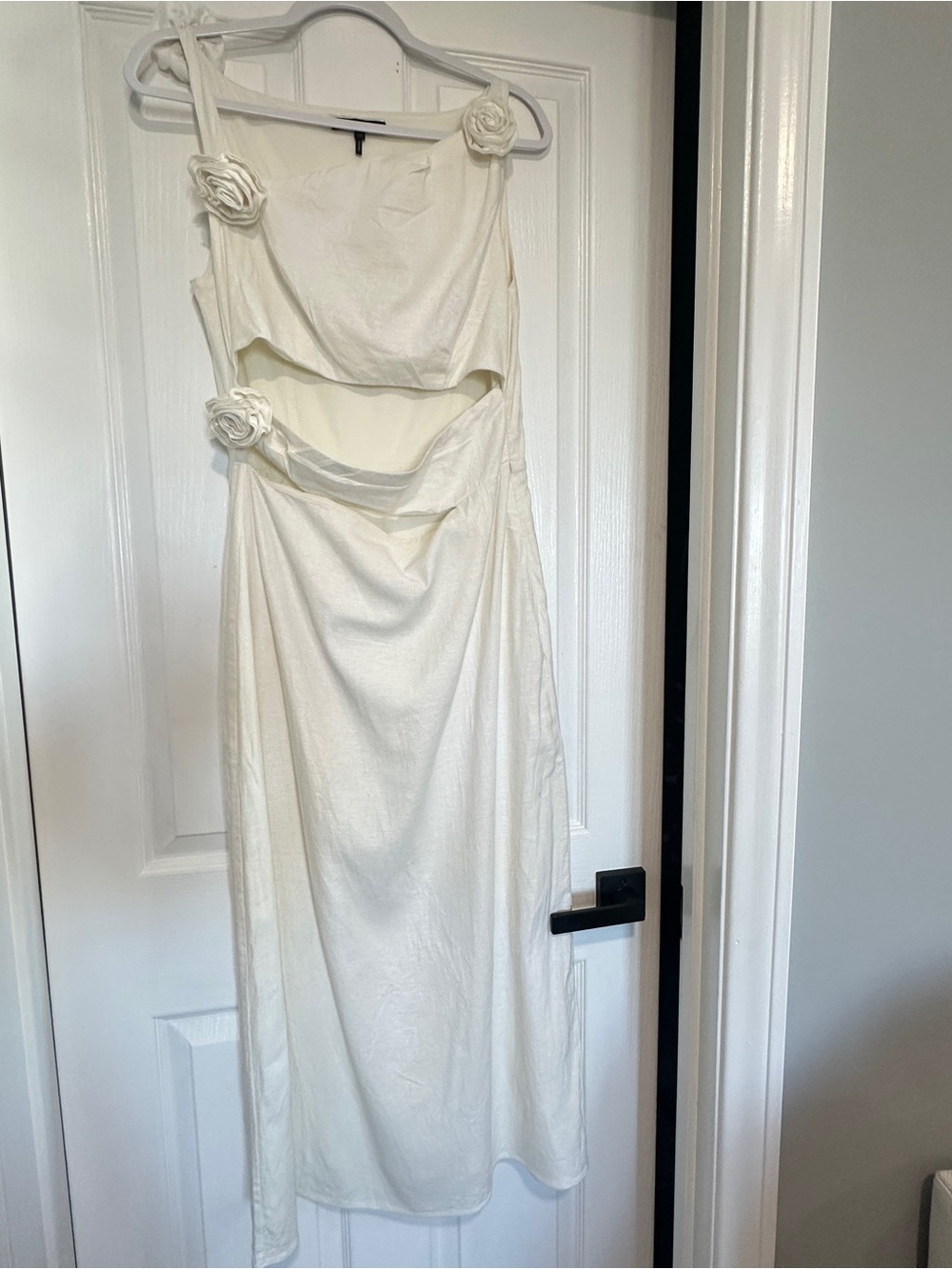 Maje Cream Backless Dress with Floral Straps